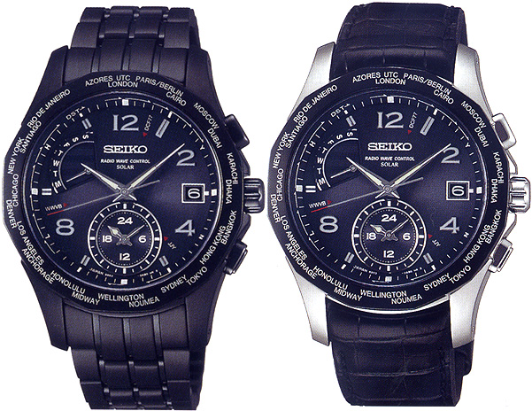 セイコー SEIKO ブライツ ワールドタイム SAGA113 ソーラー 腕時計 PVD ブラック 美品